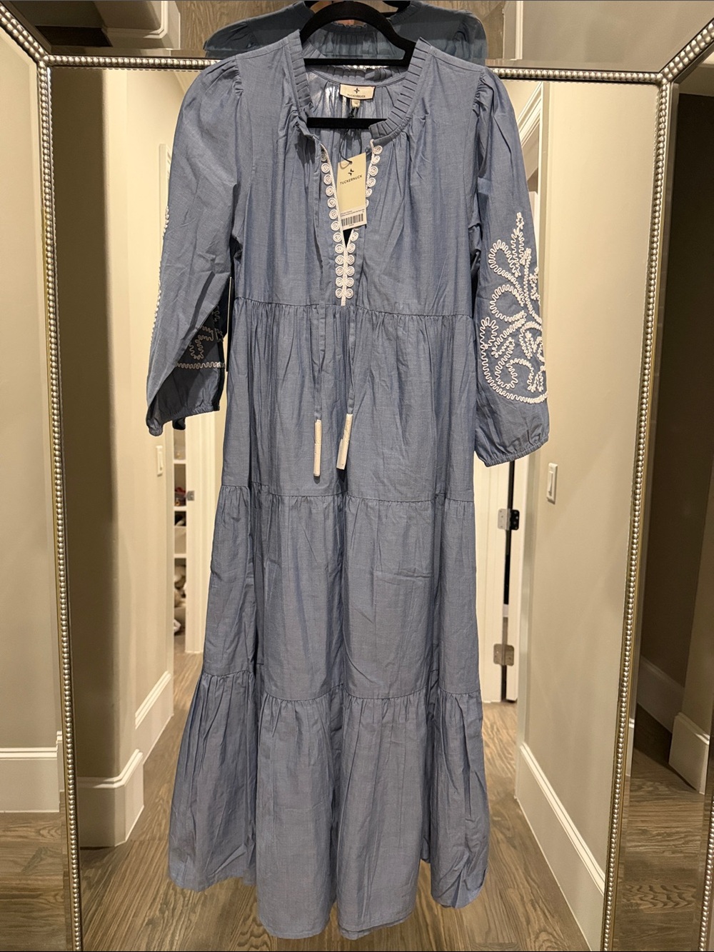 Tuckernuck Light Blue Embroidered Tiered Maxi Dress